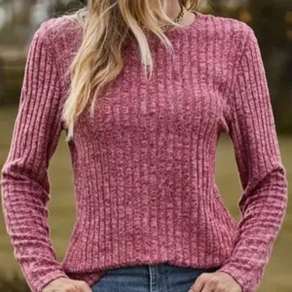 Pink Long Sleeve Ribbed Sweater